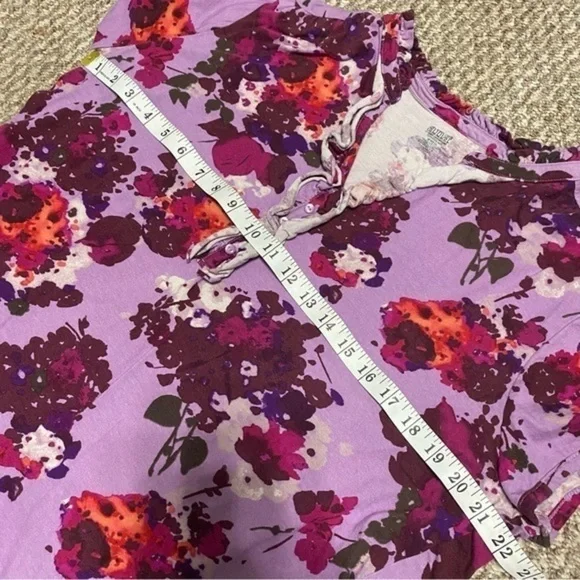 A.N.A. Purple Floral Short Sleeve Top with Ruffles - Picture 6 of 7